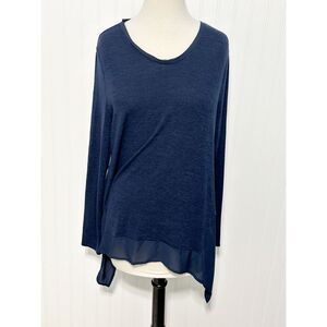 Simply Vera Vera Wang Women's Scoop Neck Long Sleeve Top Blouse Navy Size Medium